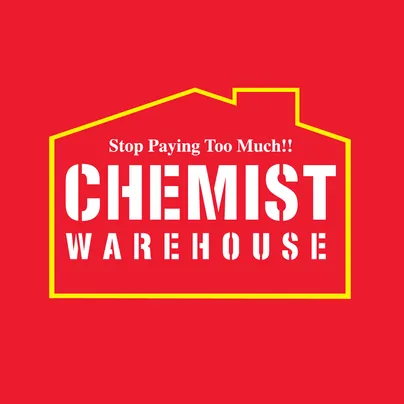 Red, white, and yellow Chemist Warehouse logo.