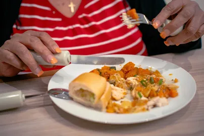Close-up image of someone's dinner plate.