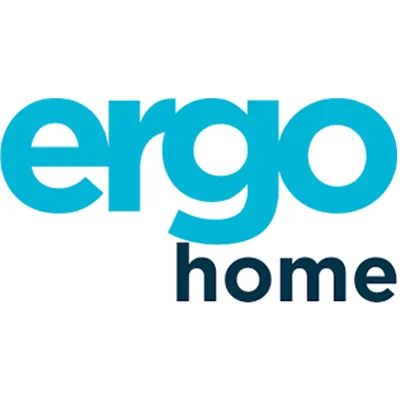 Blue and black ergo home logo.