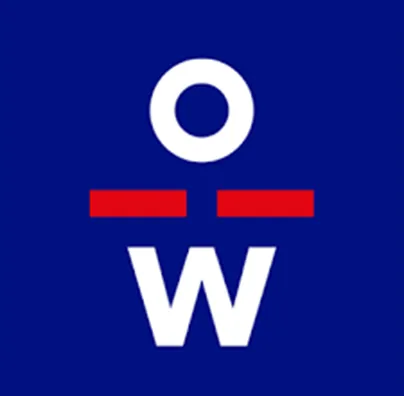 Blue, red, and white Officeworks logo.