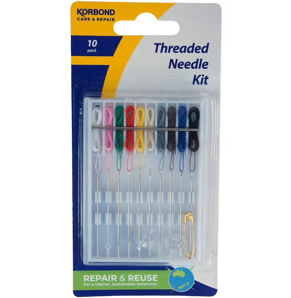 A box of pre-threaded sewing needles.