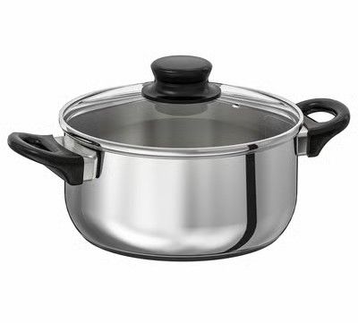 A stainless-steel cooking pot.