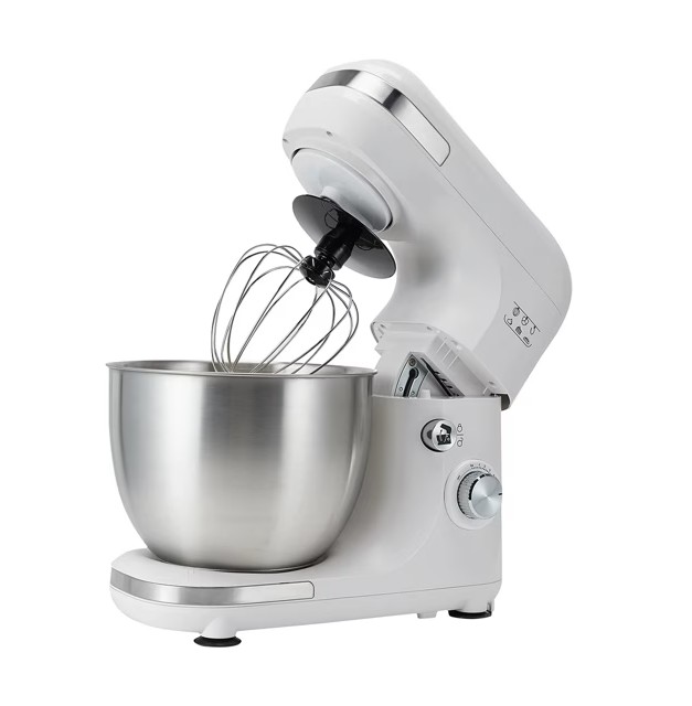 A stand mixer in the open position.