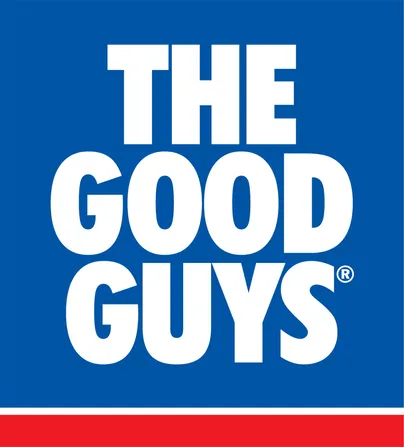 Blue and white good guys logo.