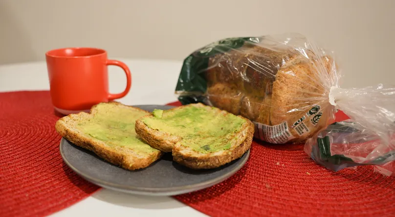 avocado toast with bread and coffee mug