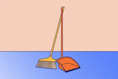 dustpan and brush set with long handles illustration