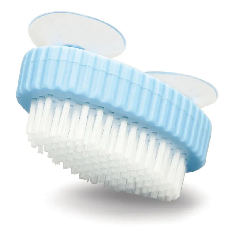 An adaptive nail brush with suction cups for fixing in place.