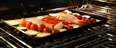 salmon and vegetable casserole in oven
